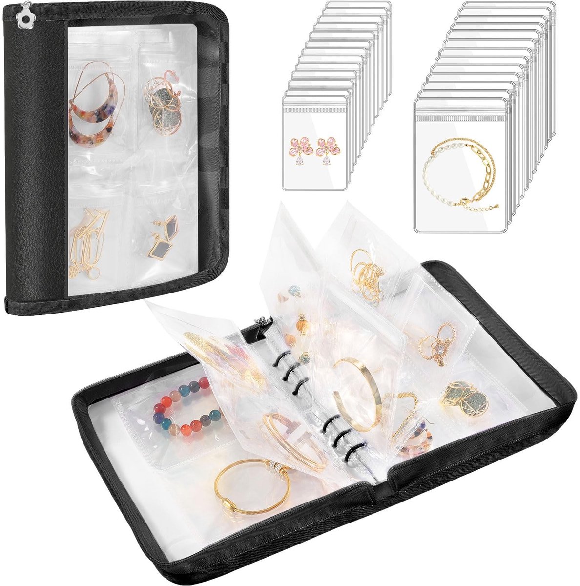 Dailygoods - Travel Jewelry Organizer - Sieradenopslag - Grote Capaciteit - Zwart - Anti-tarnish - Perfect voor Reizen - Handig en Ruimtelijk