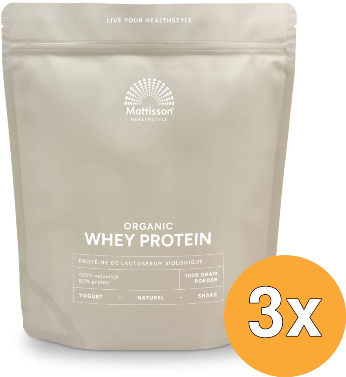 3x Mattisson Whey Proteïne Poeder Naturel 80% (1000 gr)