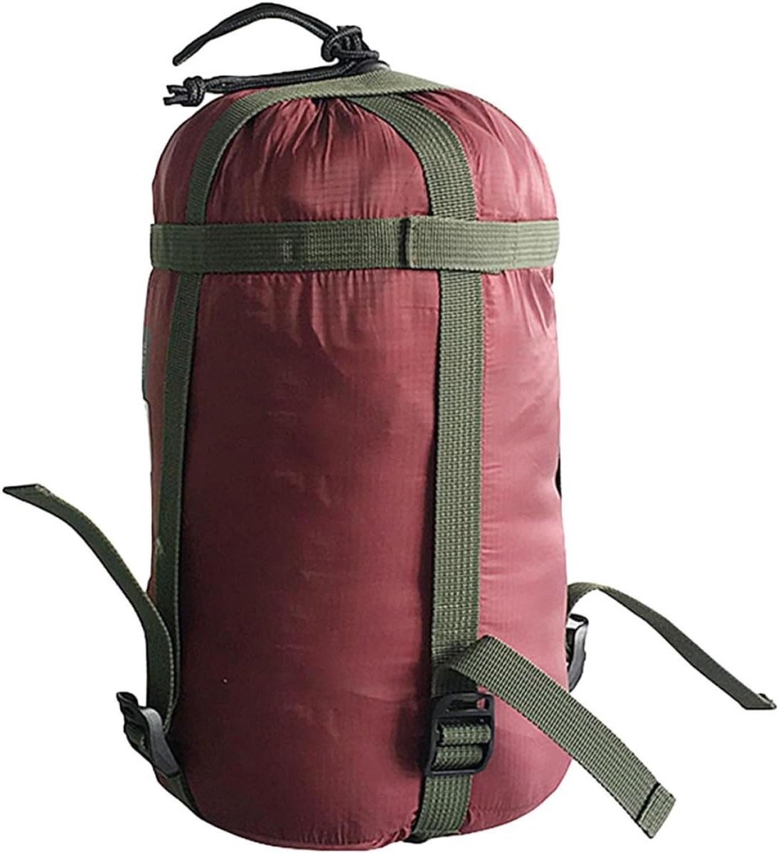 Compressiezak Slaapzak - Opbergzak - Kamperen Backpacken - Verstelbare Straps - 18x38 cm - Donkerrood
