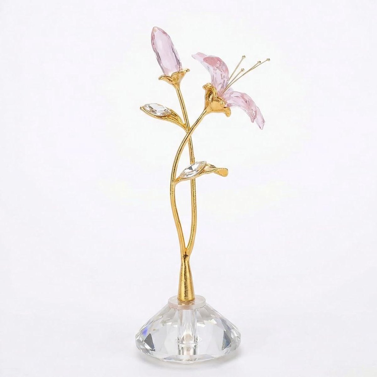 Kristallen Bloem Beeldje - Glazen Lelie Ornament - Woonkamer Decoratie - Gouden Stengel De