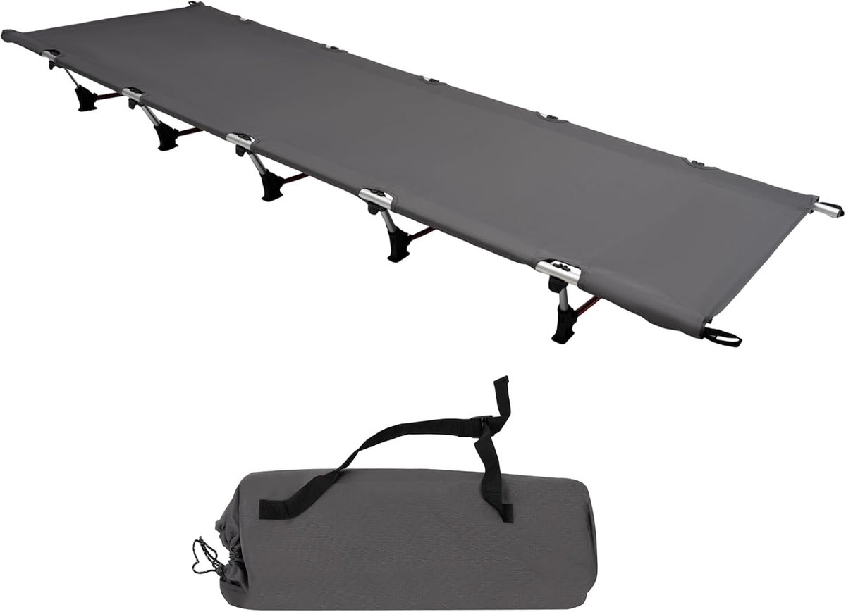 Veldbed Inklapbaar - Logeerbed Camping - Outdoor Ontspanning - Ultralicht Gewicht - 190 x 65 cm - Grijs