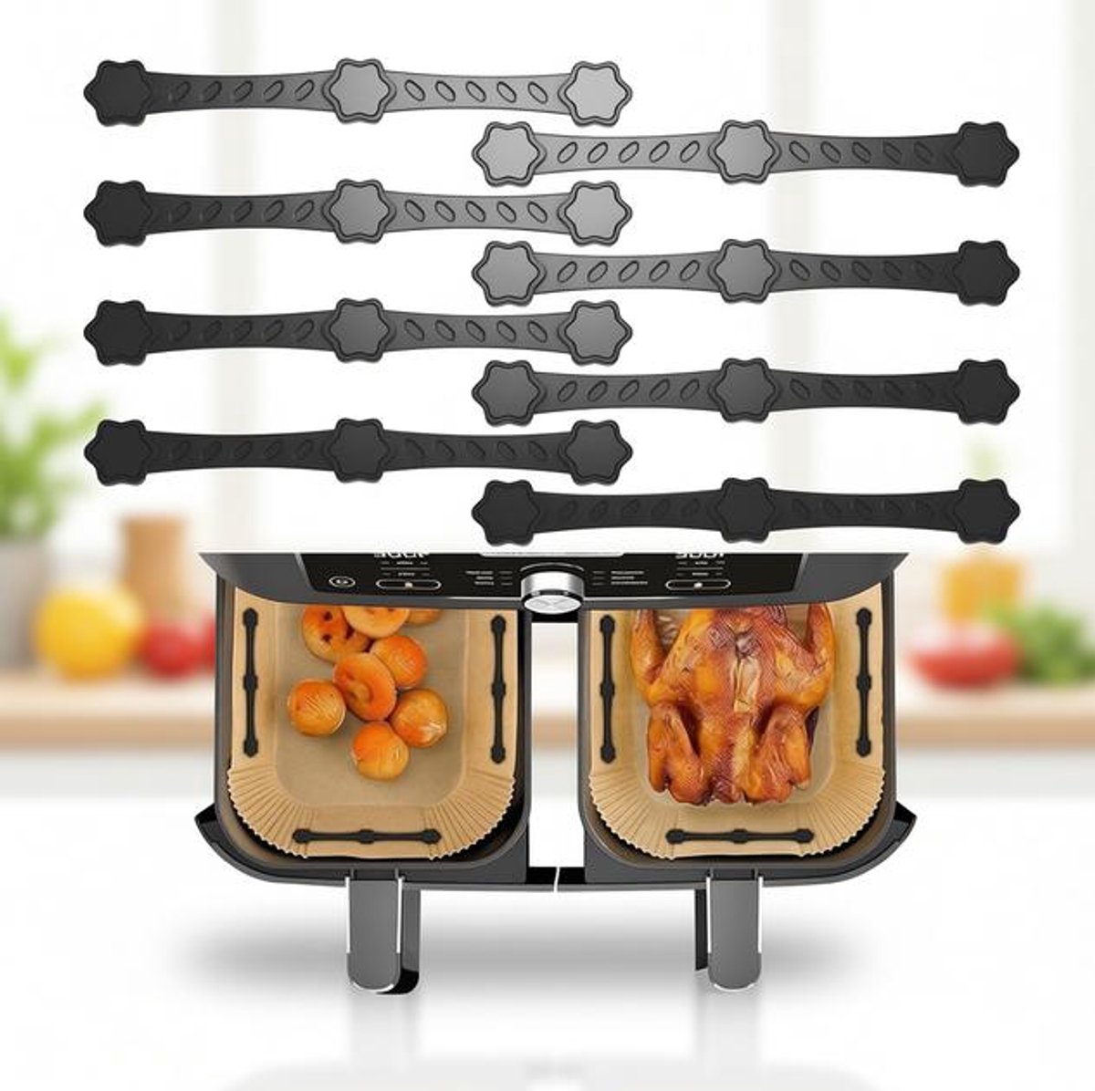 Maison Elara 8 Stuks Siliconen Magneetclips voor Airfryer - Hittebestendig - 12,5 cm