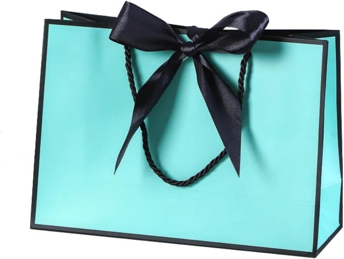Papieren cadeautasjes - Geschenktasjes herbruikbaar - Feestelijke presentatie - Met strik handgrepen - 43 x 32 x 14 cm - Zwart-blauw