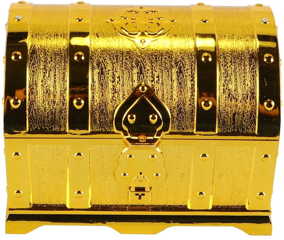 BRENZOOS- Piratenschatkist Goud - Afsluitbaar met Slot - Draagbaar Retro-ontwerp - Antislipbodem - Klinknagelrand - Handgemaakt en Duurzaam - Schatkist