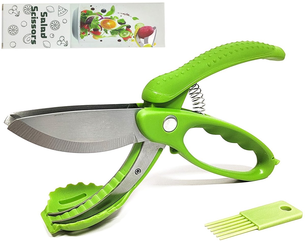 BRENZOOS- Salade Schaar Dubbele Bladen - Keuken Schaar - RVS - Ergonomische Handgreep - Antislip - Voor Snijden van Groenten en Fruit