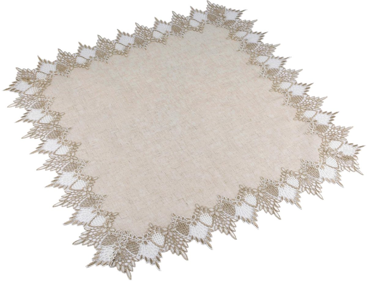 BRENZOOS- Tafelhoes Elegante Kanten Rand - Vierkante Tafelkleed - 70 cm x 70 cm - Linnen - Decor voor Eetkamer/Keuken - Schokbestendig
