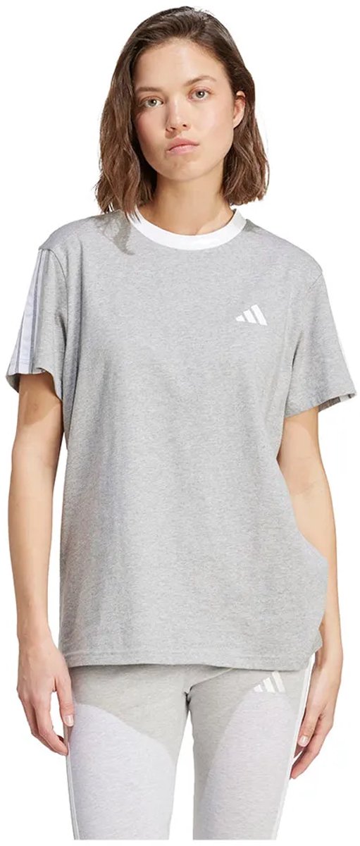 Adidas Essentials 3 Stripes Boyfriend T-shirt Met Korte Mouwen XL Vrouw Grijs
