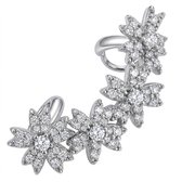 Zilverkleurige ear cuff dames bloemen design oorbellen zonder gaatjes met strass details oor sieraad ear cuff zilverkleurig bloemmotief statement oorbel voor bovenoor