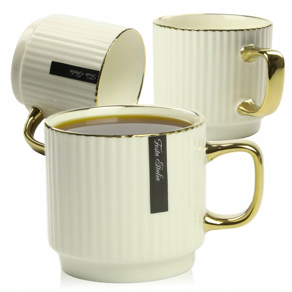 Porseleinen Mok 320ml - Elegant Goud & Crème met Gouden Oor