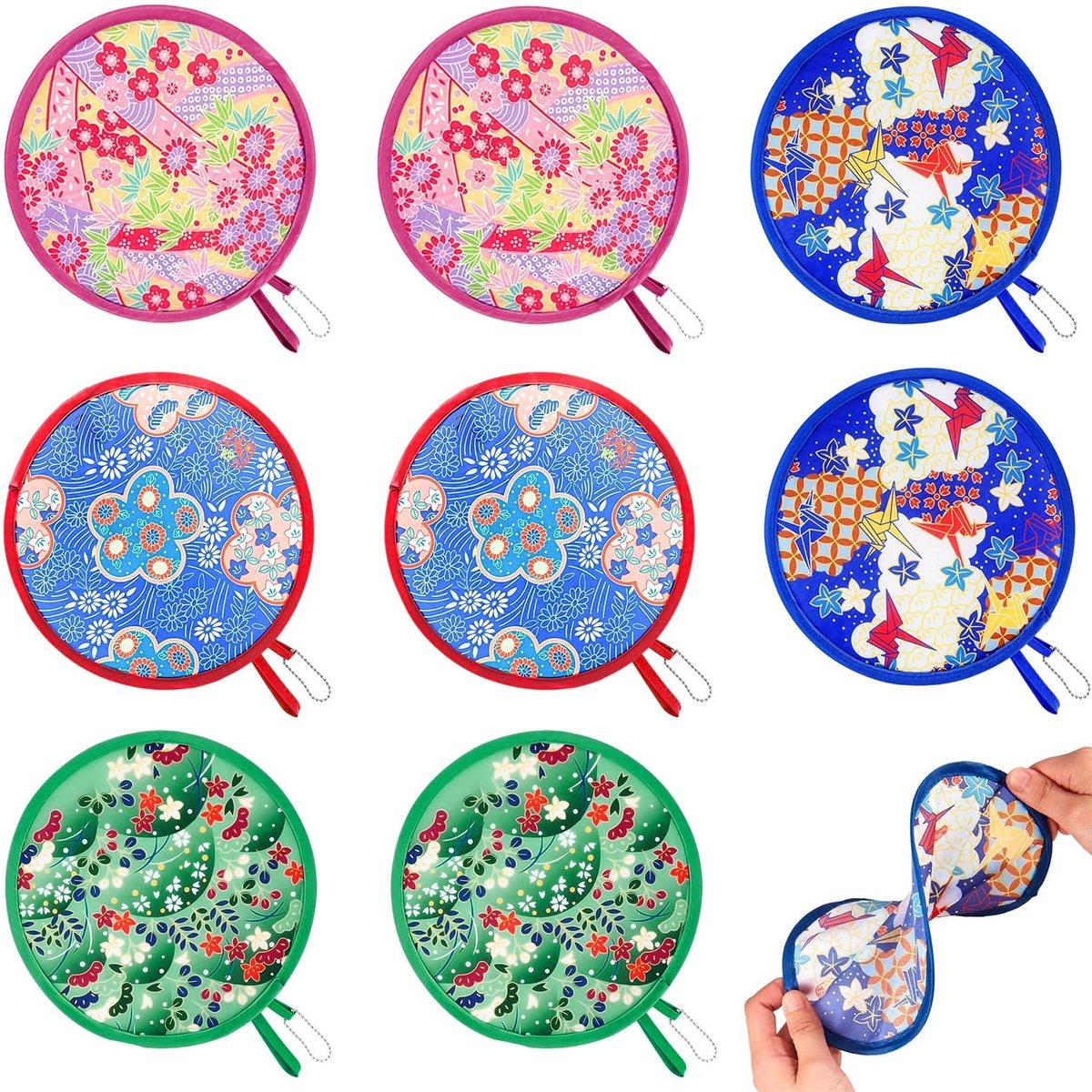 Dailygoods- Handfan - 8 Stuks - Opvouwbaar - Ronde Vouwen - Decoratief - Polyester - 21 cm Ongeopend - Vouwfan