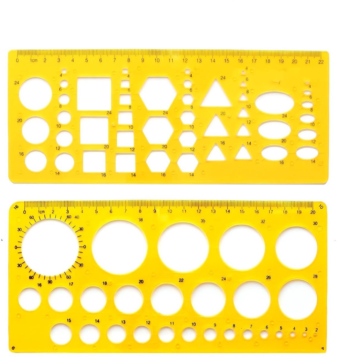 Dailygoods- Cirkelmes 2 Stuks - Ronde Liniaal - Multifunctionele Tekenliniaal - Geometrische Liniaal - Duidelijke Verhoudingen - Robuust en Duurzaam