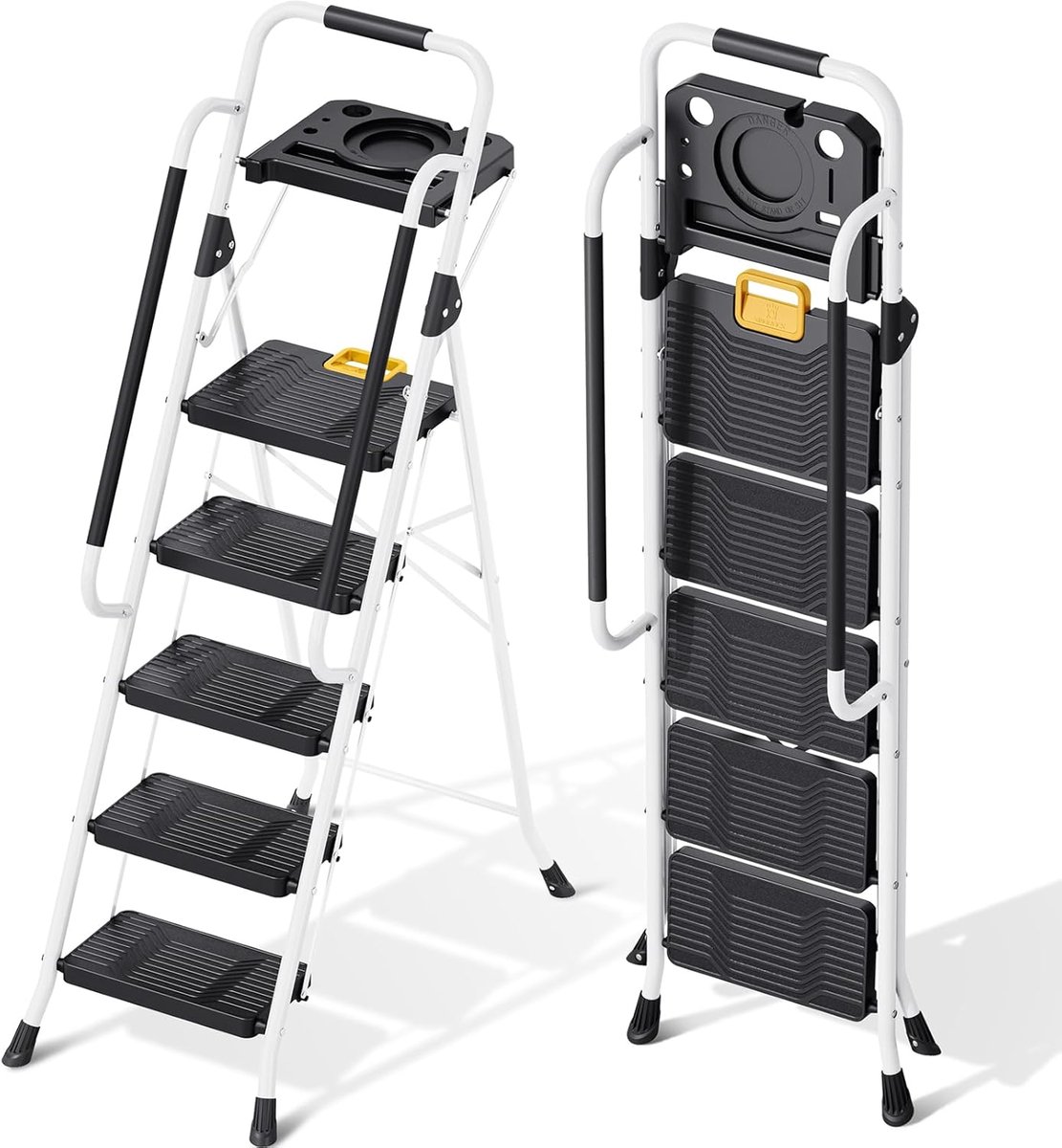Opvouwbare Ladder - Huishoudtrap Keukentrap - Klusjes in Huis - Met Gereedschapsplateau - 5 Treden - Wit