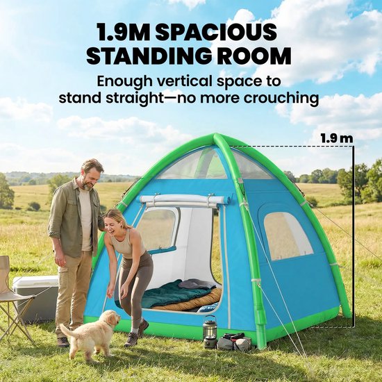 Opblaasbare tent - Opblaasbare glamping tent - Waterdicht - Tot 3 personen - Lichtblauw - Camping - Tuin - Glamping - 220L x 220B x 200H cm — afbeelding 3