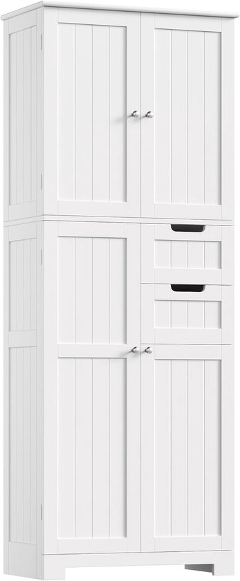 Badkamerkast Hoog - Opbergkast Woonkamer - Ruimte Organiseren - Verstelbare Plank - 60 x 164 cm - Wit
