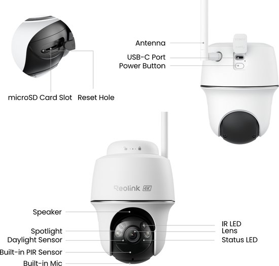 Reolink 4K Batterij WiFi Beveiligingscamera - Kleurnachtzicht - Automatische tracking - Afneembaar zonnepaneel - Dual-band WiFi 6 - Tweerichtingsaudio - Argus Serie B440 met Zonnepaneel 2 + 64GB SD-kaart van Reolink — afbeelding 5