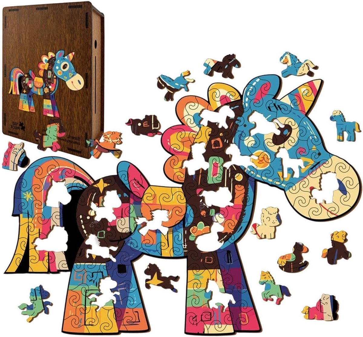Houten Puzzel - Educatief Speelgoed - Ontspannende Vrijetijd - Unieke Vormstukken - 19 x 14 cm - Veelkleurig