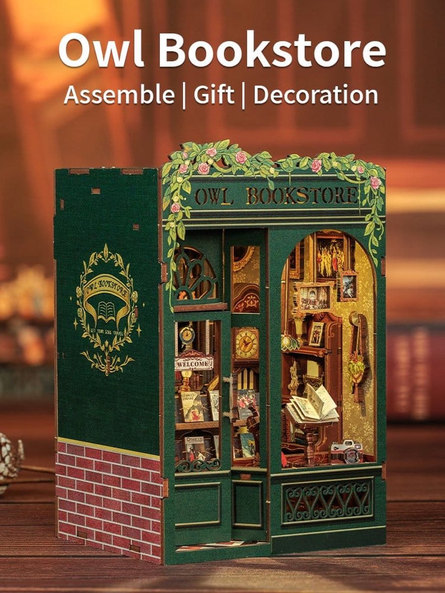 CuteBee Book Nook - Modelbouw - Houten 3D Puzzel - DIY Bouwpakket Volwassenen en Volwassenen - Boekensteun - Boekenhouder - Owl Bookstore — afbeelding 10