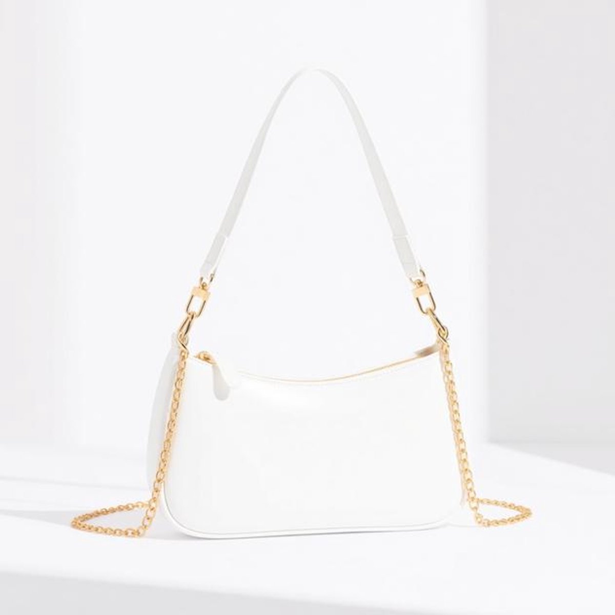 Maison Elara Kleine schoudertas voor dames, PU-leer, clutch met ketting, hobo-handtas, retro okselzak, elegant, voor feestjes en winkelen, wit, 26x8x15 cm