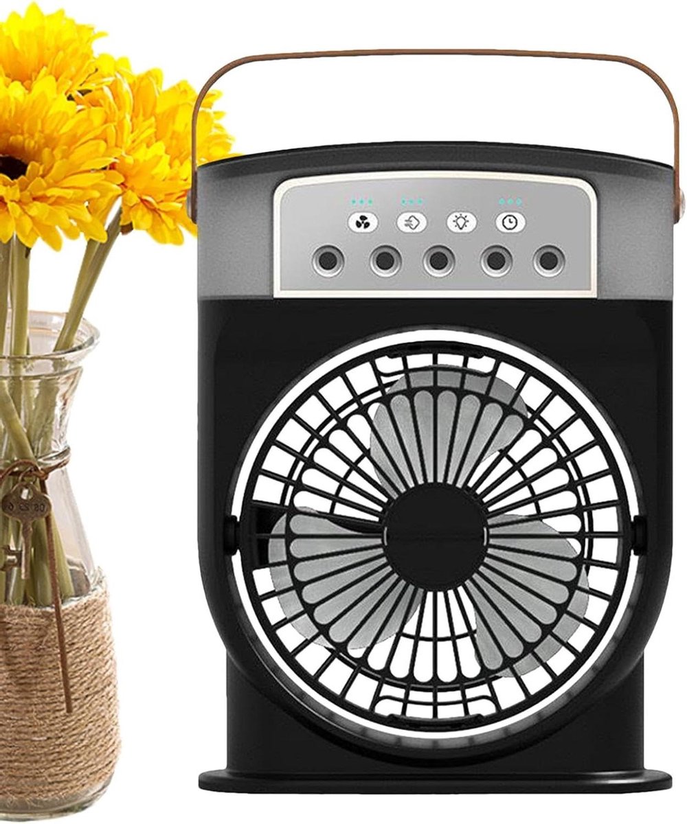 Waternevel Ventilator - Draagbare Koeler - Verkoeling Buiten - Instelbare Windsnelheden - 12 Uur Continue - Zwart