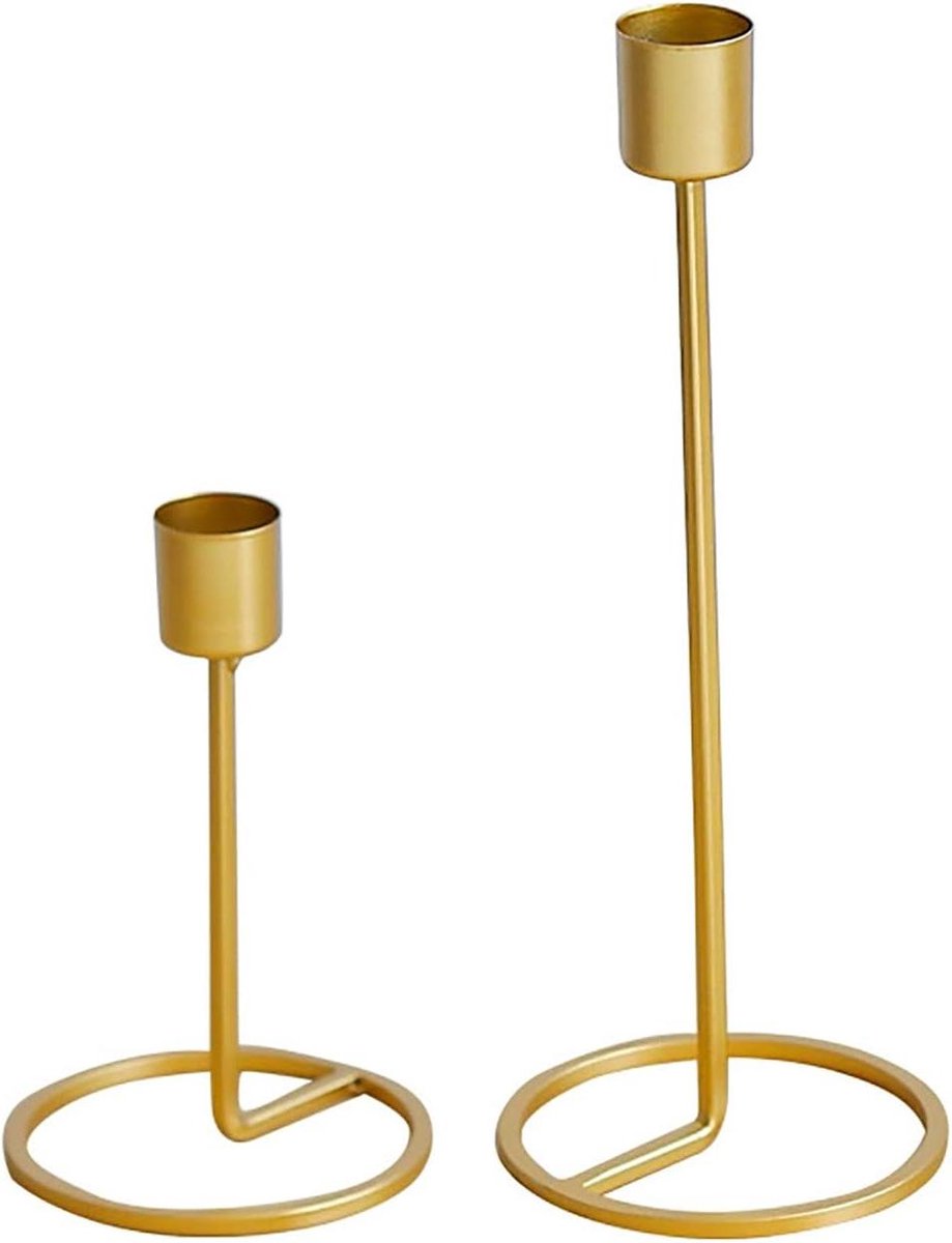 Gouden Kandelaars - Kaarsenhouders Set - Decoratief Middelpunt - Set Van Twee - Verschillende Hoogtes - Goud