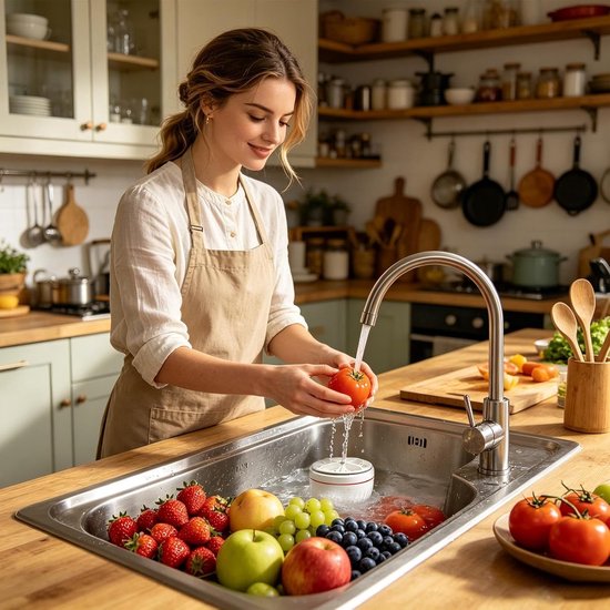 Draaibare Centrifuge - Fruit Reiniger - Keuken Werkblad - Eenvoudige Druk Activering - 13 x 13 x 7 cm - Wit — afbeelding 2