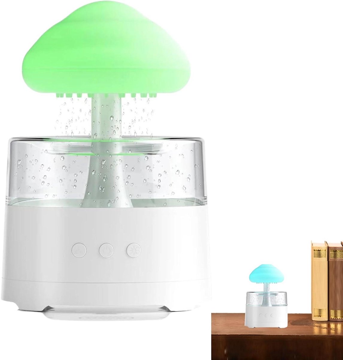 Luchtbevochtiger - Regenlamp Diffuser - Ontspannend Sfeermaken - Nabootsing Waterdruppels - 17x17x17 cm - Wit