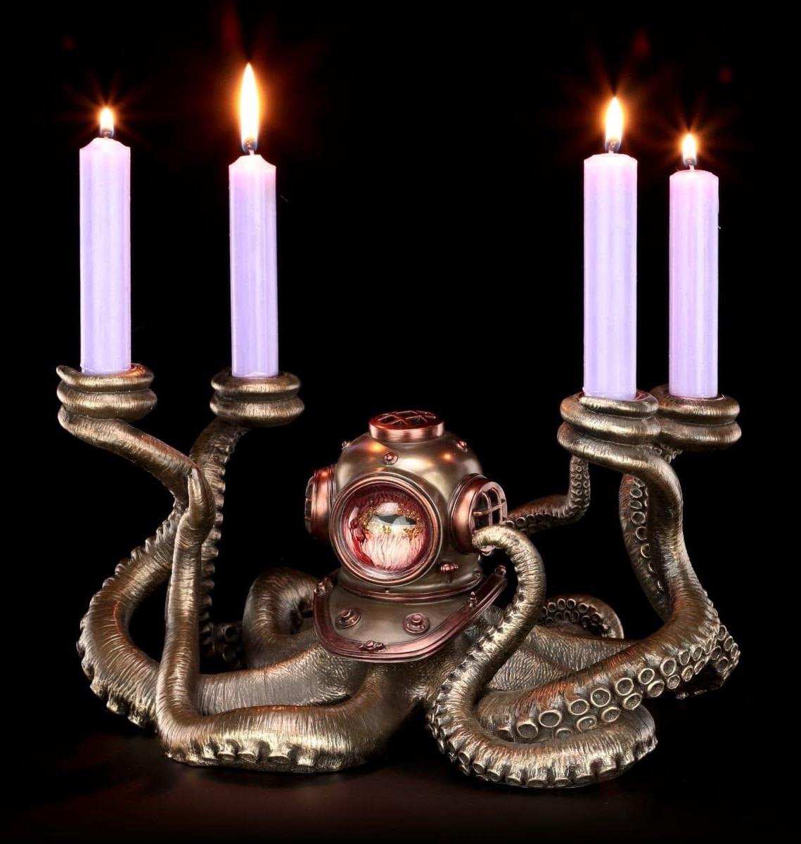 Kandelaar Steampunk - Figuren Houder - Sfeervol Huis - Uniek Bronzen Design - 29.5 cm Breed - Multicolor