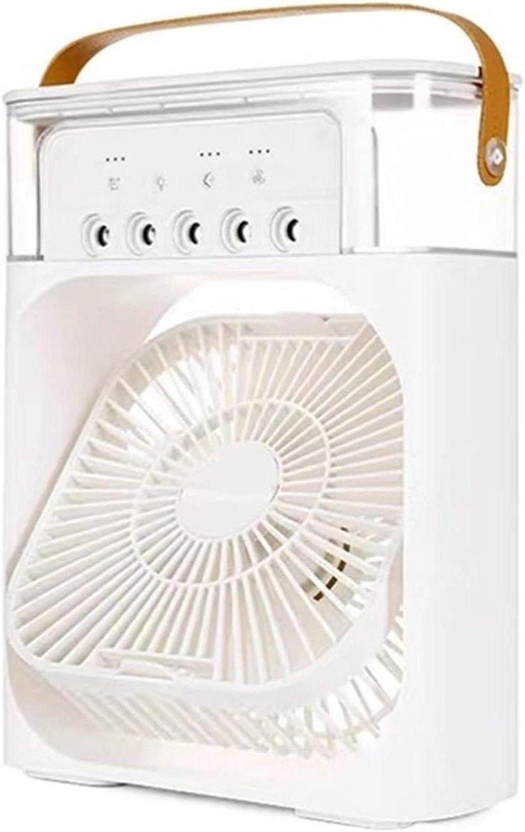 Luchtbevochtiger Ventilator - Ventilator met mist - Persoonlijke koeling - Zeven kleuren nachtlampje - 600 ml tank - Wit