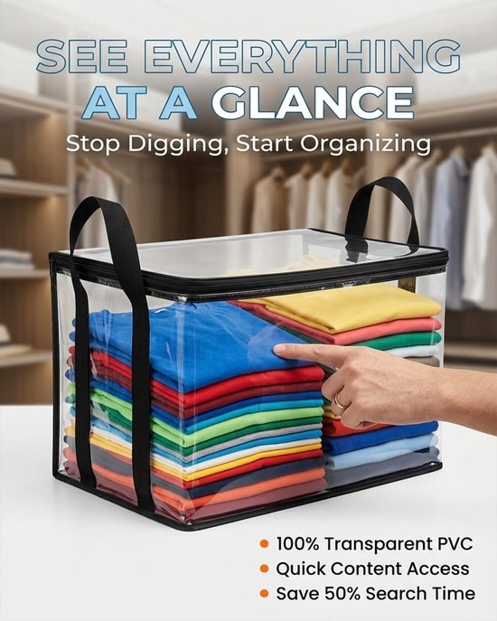 Grote Opbergzakken - Opvouwbare Koffers - Ruimte Besparen - Doorzichtig PVC - 4 Stuks - Zwart — afbeelding 3