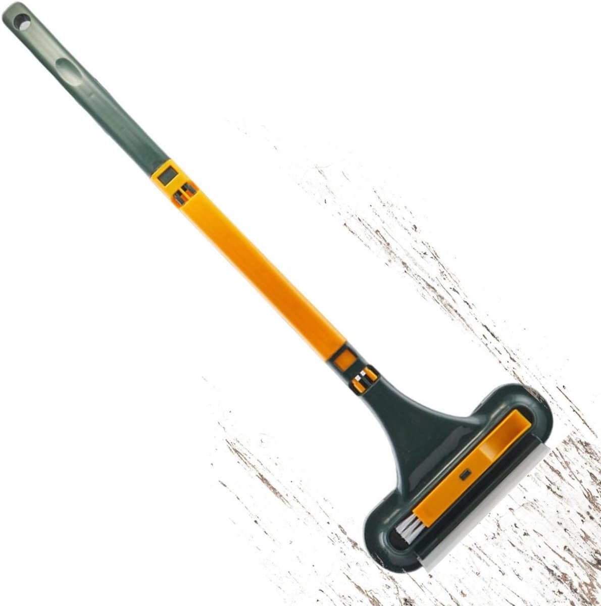 Raamreiniger 2-in-1 - Trekker en borstel - Ramen schoonmaken - Afneembare handgreep - 63 cm lang - Geel