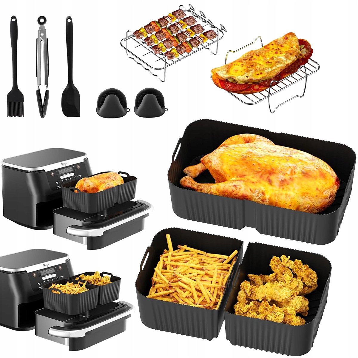 Ninja Foodi AF500EU Accessoires: 3x Silcone Bakvormen & Keuken Tools