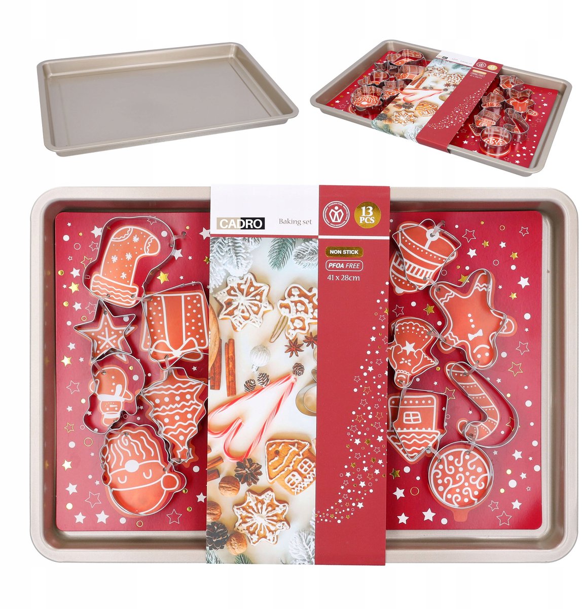 Bakplaat & 12 koekjesuitstekers RVS - 13-delige set