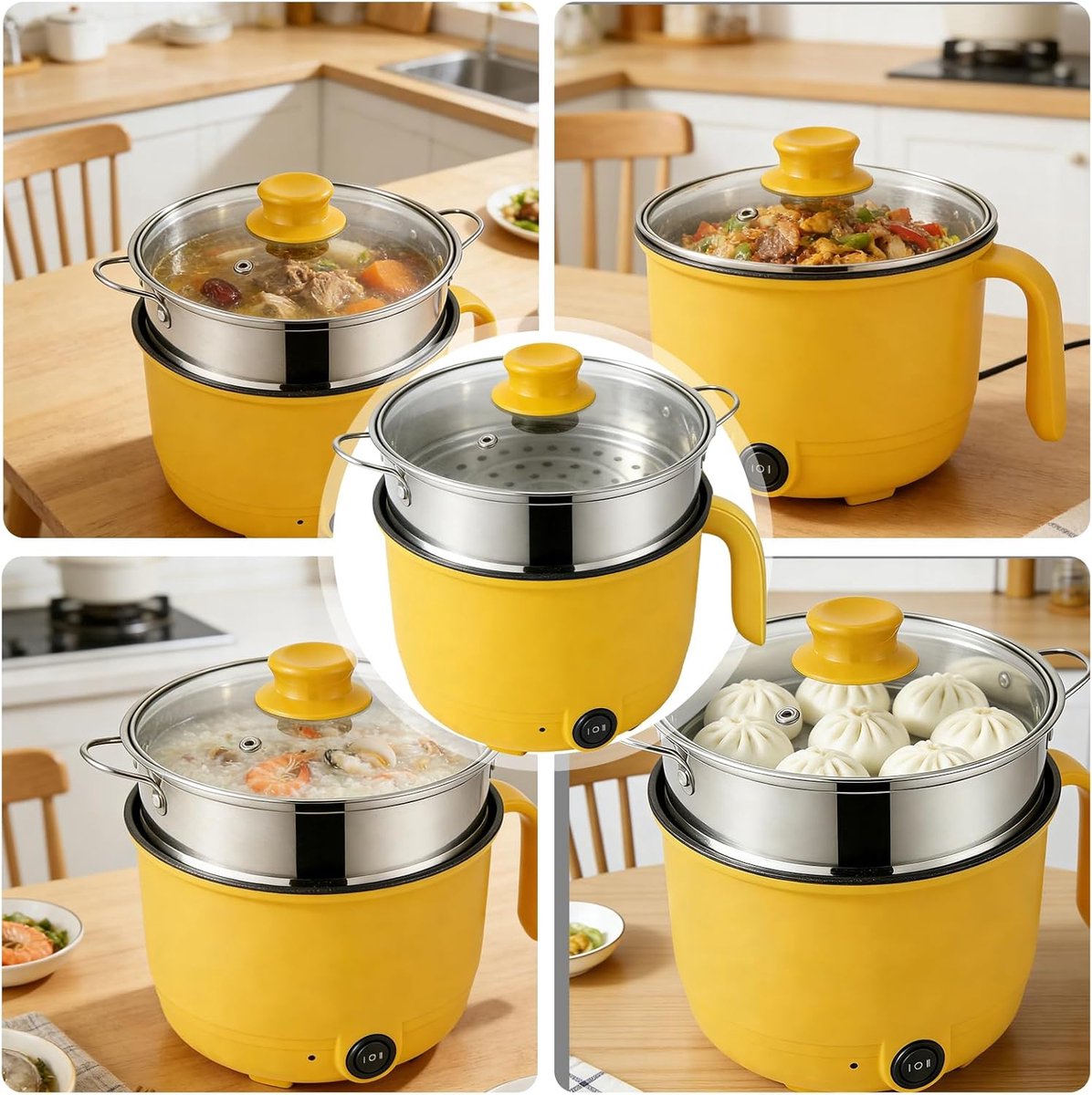 Elektrische Kookpan - Mini Hapjespan - Snel Maaltijden Maken - Met Stoommandje - 13 Liter - Geel — cadeau in Cadeau-ideeën - foto 5
