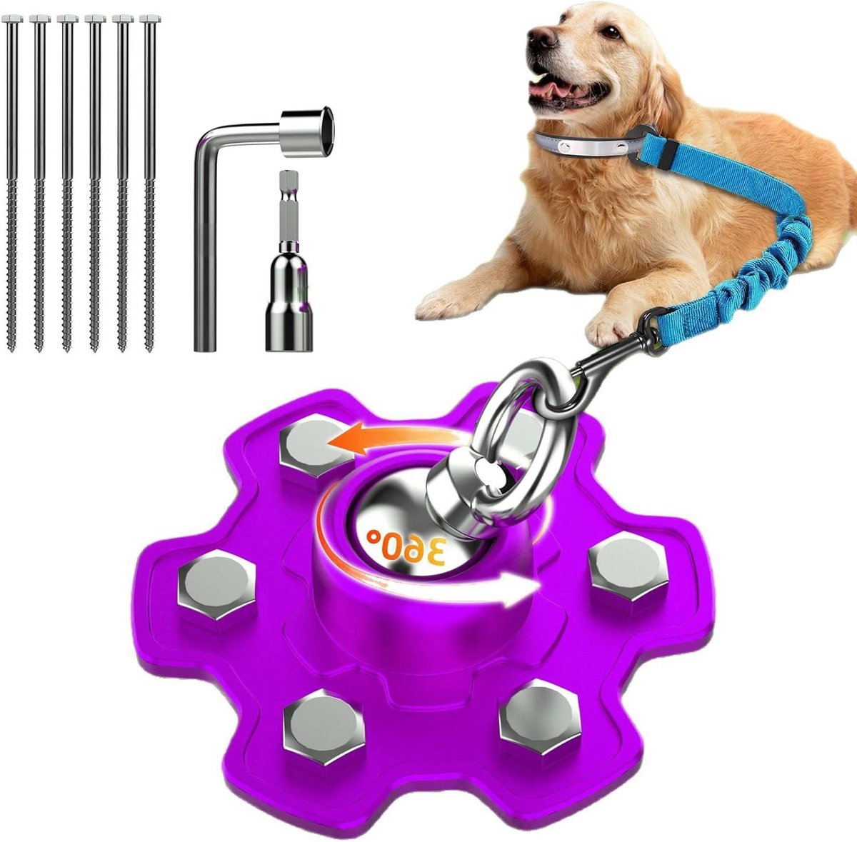 Honden Grondanker - Hondenpaal - Kamperen Buiten - 360 Graden Zwenk - Tot 80 kg - Zilver
