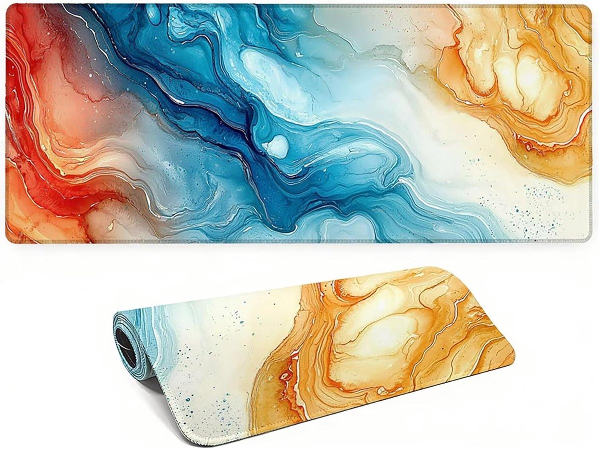 Bureauonderlegger - Muismat Bureau - Werk & Gaming - Vloeistofafstotend - 120x60 cm - Blauw Oranje