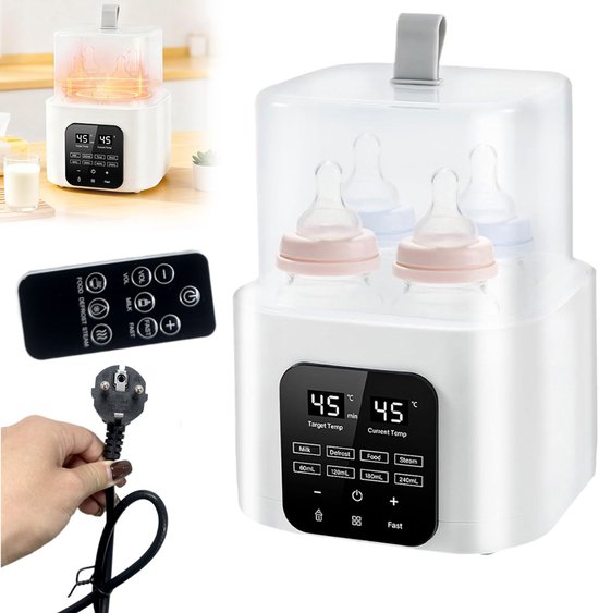 2-in-1 flessenwarmer en sterilisator - Multifunctionele flessenwarmer met grote capaciteit - Met digitaal display en temperatuurregeling - Inclusief afstandsbediening - Europese standaardstekker (220V) - Wit — afbeelding 3
