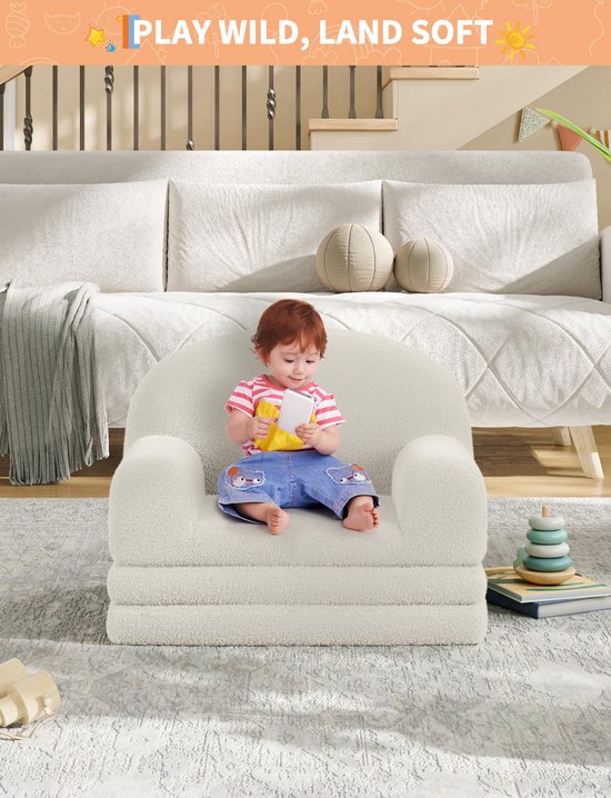 Triumpunpre 2-in-1 Opvouwbare Kindersofa & Lounge Fauteuil - Zachte Teddyfleece Kinderstoel met Verwijderbare Hoes - Semi-Circulair Design - Inklapbare Kinderbank als Loungebank - Roze — afbeelding 5