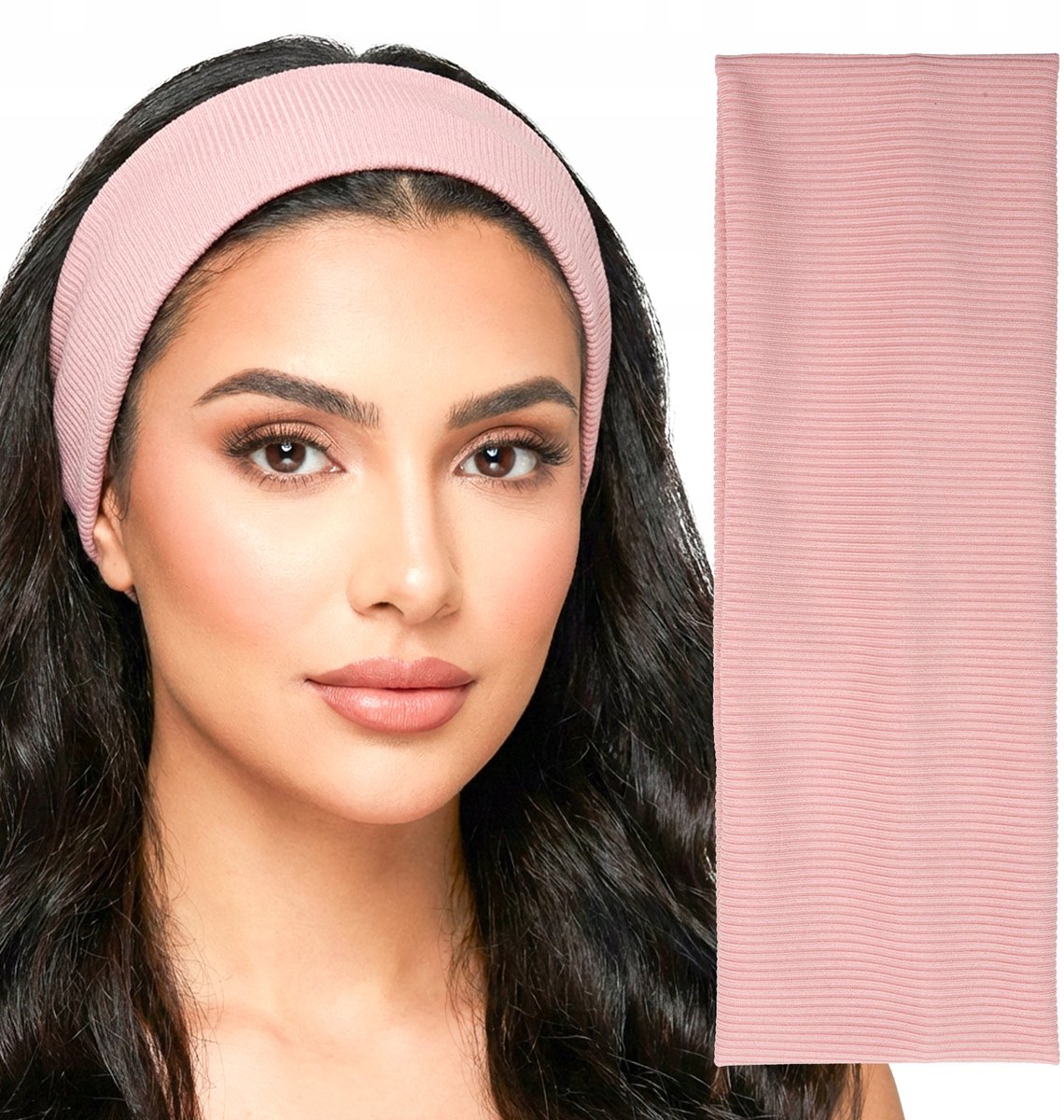 Geribbelde hoofdband en oren - roze, elastisch