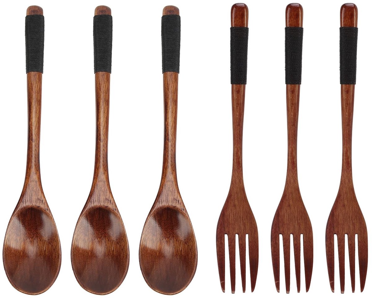 Dailygoods- Houten Lepel - Houten Vork - Kookgerei - Keukenhulpmiddel - Aziatische Gerechten - Lange Handgreep