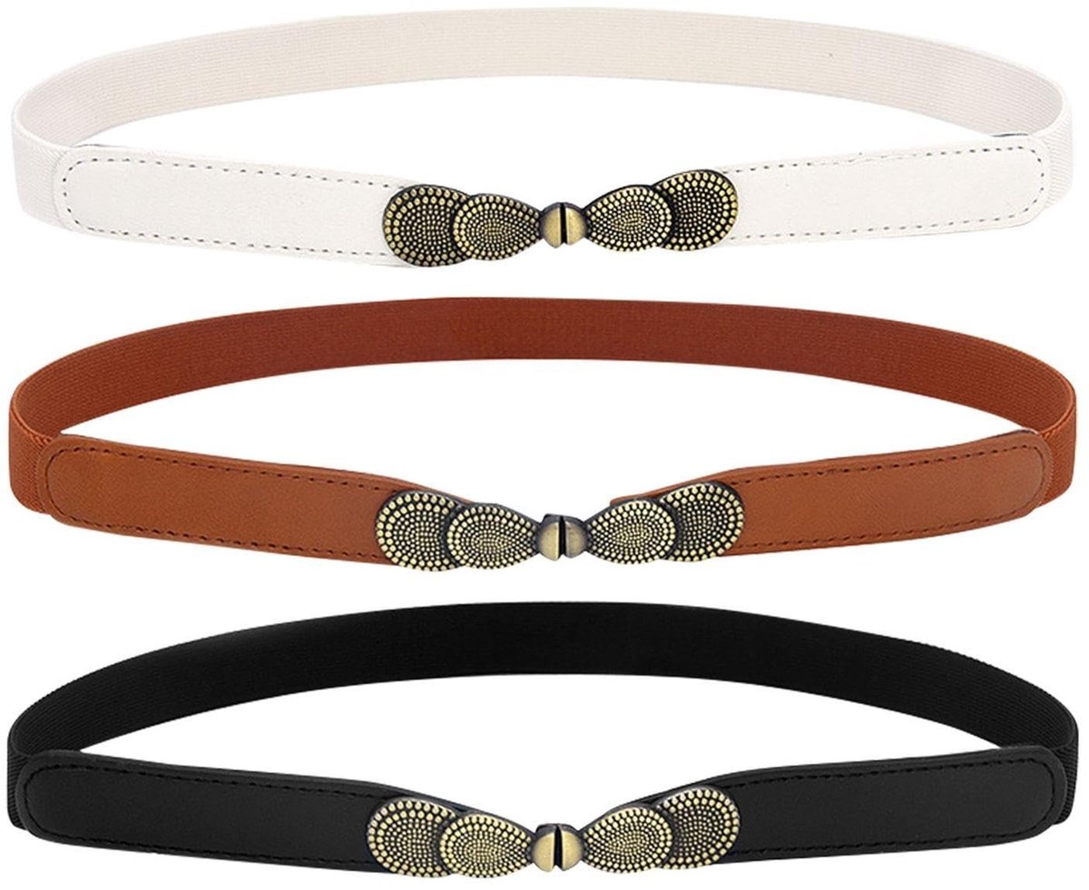 Dailygoods- Riem Elastisch - Vintage Riem - Dames Riem - Meerkleurige Riemen - 3 Stuks - 2 cm Breed - Damesriem