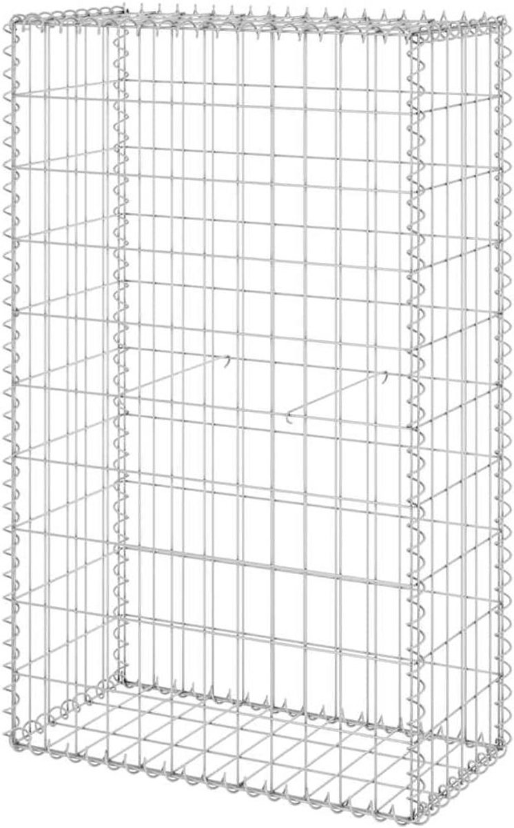 Steenkorf met Afdekking - Keermuur Staal - Tuin Afschermen - Gegalvaniseerd Staal - 60 x 30 x 100 cm - Zilverkleurig