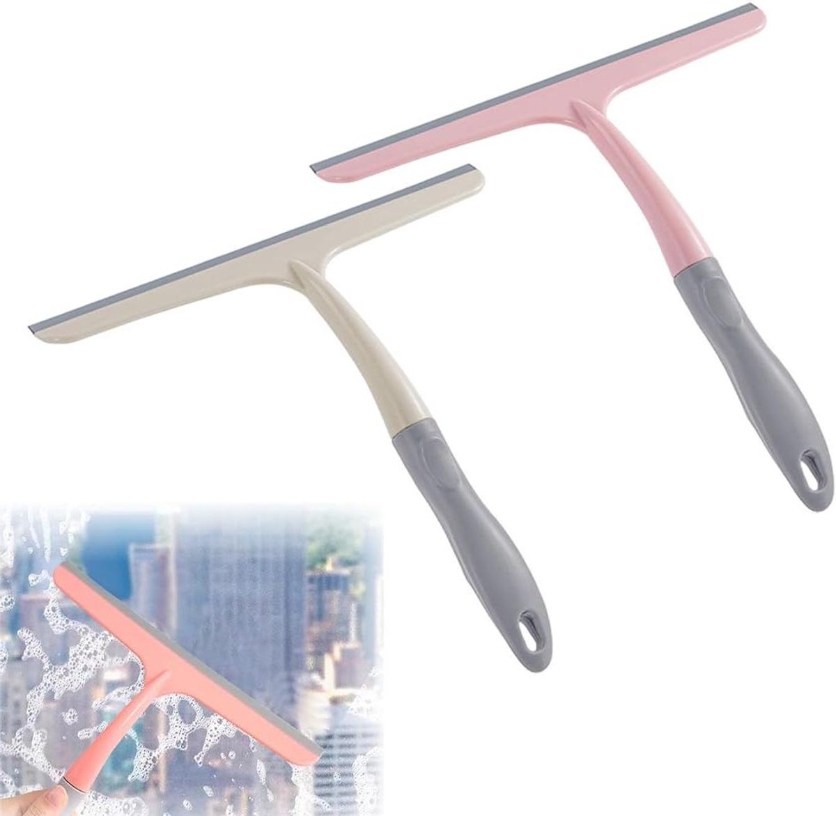 Rakelset 2 stuks - Glaswisser douchewisser - Streeploos Reinigen - Zachte siliconen rand - 24.5 x 25 cm