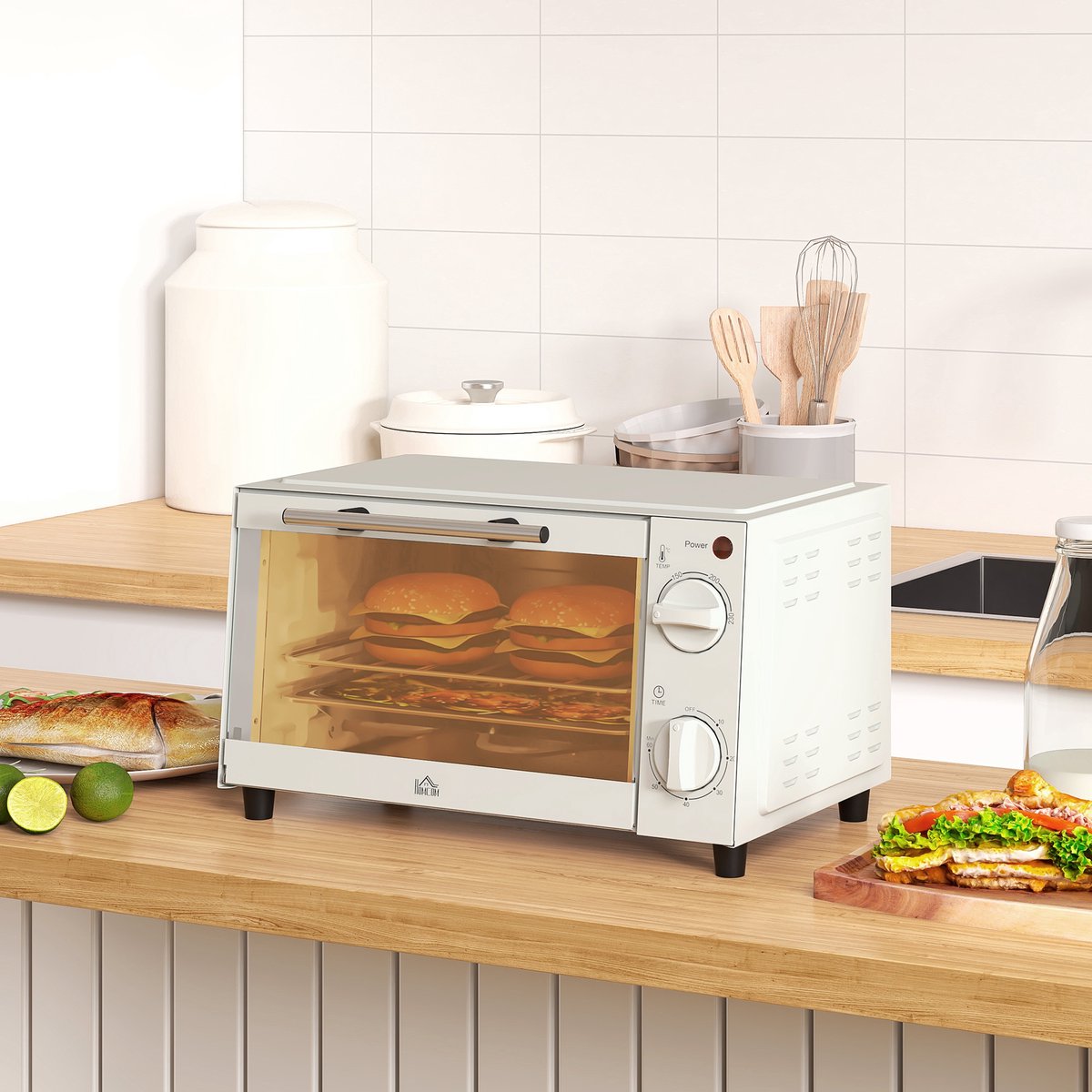 Mini oven - Compacte elektrische oven - Instelbare temperatuur 100-230°C - 60 min timer - 9 liter - Voor camping en kleine keuken - 35x24,6x20 cm - Crèmewit – foto 5