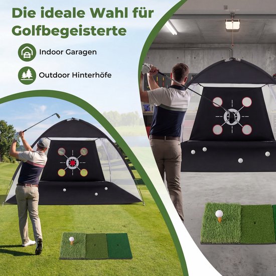 COSTWAY golfoefeningsnet 300 x 200 cm, golfnet met slagmat, doelplaat, 5 ballen en tee, chipping-trainingsnetten incl. draagtas, draagbaar trainingshulpmiddel voor binnen en buiten van Costway — afbeelding 5