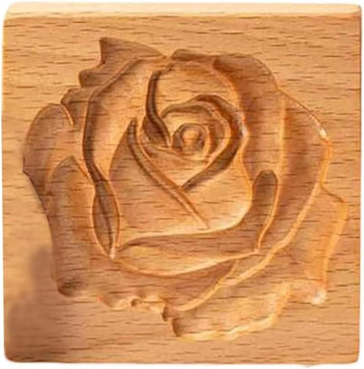 Koekjespers - Bakvorm - Koekjes Bakken - 3D Rozen Design - 9x9x2 cm - Houtkleur