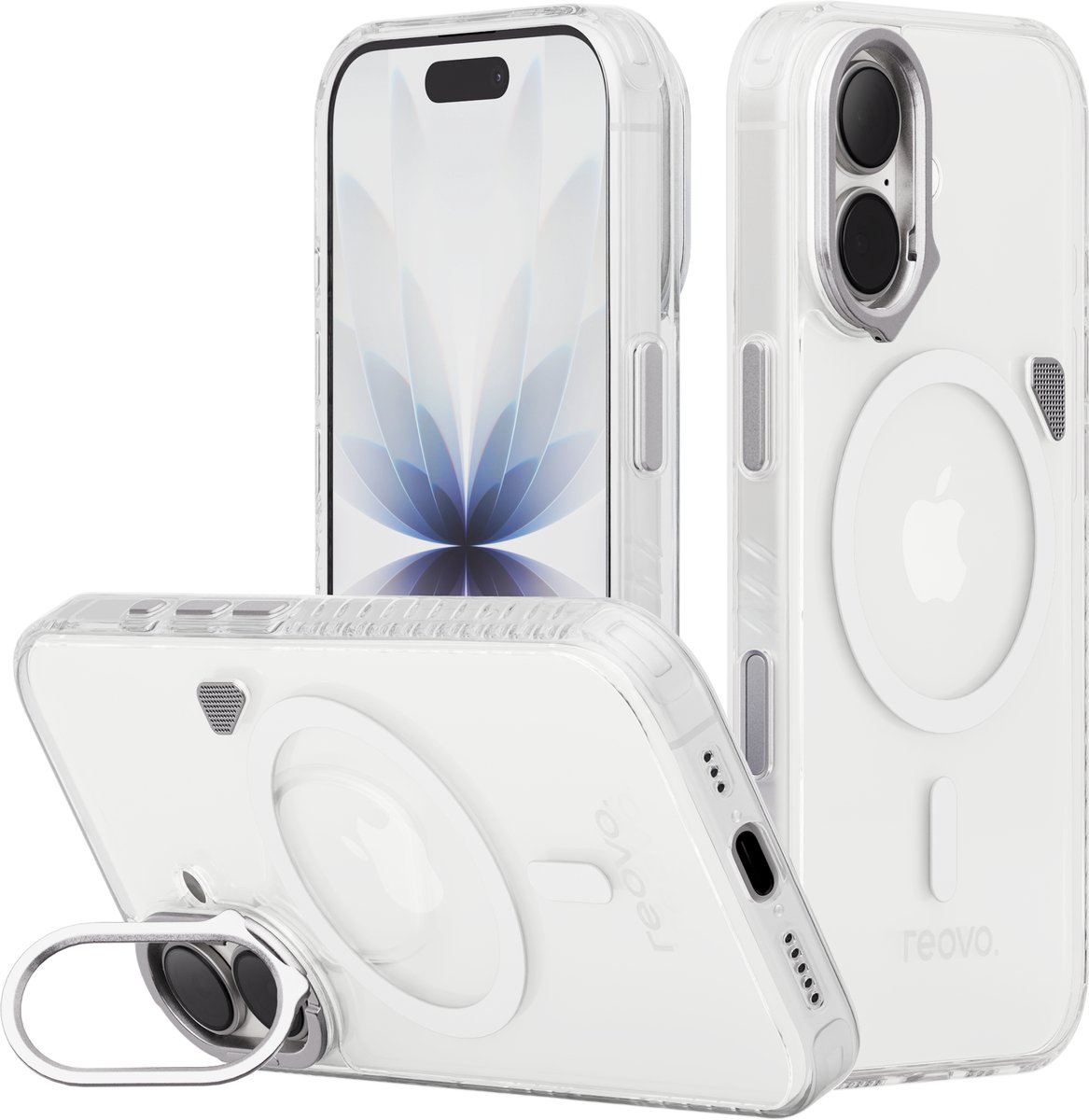 Reovo - Hoesje Geschikt voor Apple iPhone 17 - Camera standaard - Geschikt voor MagSafe - Transparant - anti-val technologie
