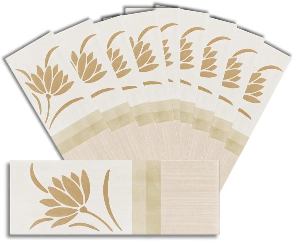 Keramische Pastes - Decoratieve Tegels - Badkamer en Keuken - Elegante Bloemenprint - 10 stuks 7x20cm - Beige