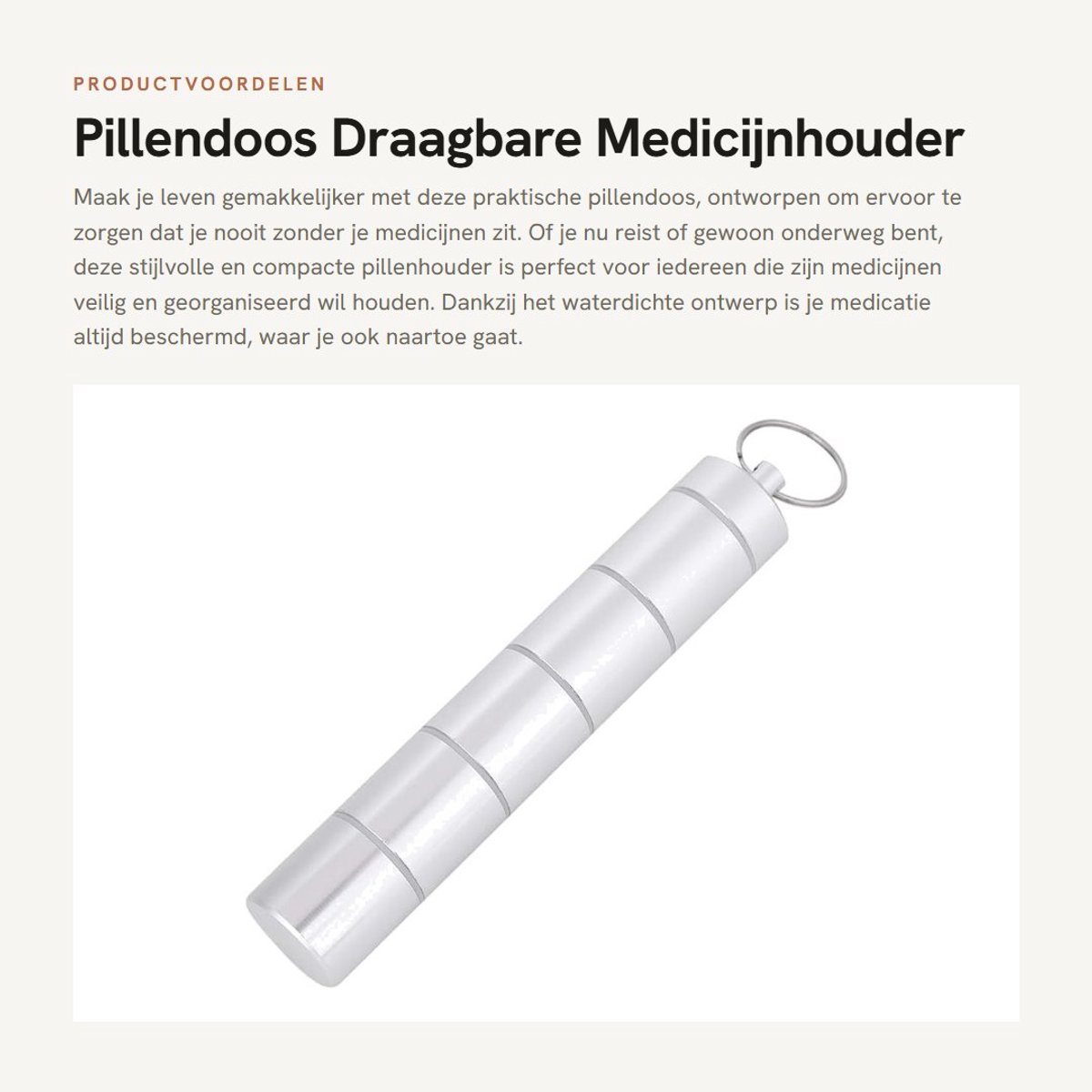 Dailygoods- Pillendoos Draagbaar - Sleutelhanger - Waterdicht - Roestvrij Staal - Mini Organizer - Duurzaam Aluminium - Medicijnhouder