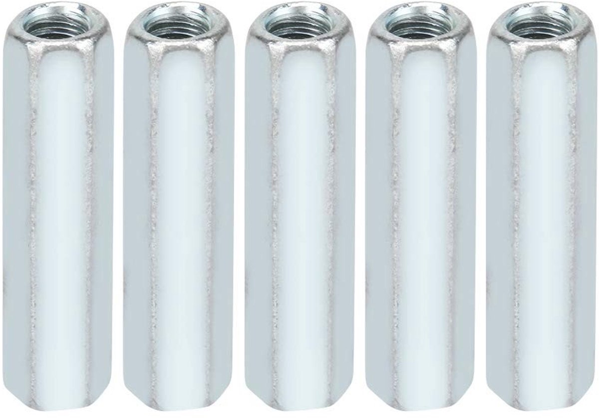 Dailygoods- Staafmoer M6 x 40 - Zeskantige Hulsmoer - Verzinkt Koolstofstaal - 5 Stuks - Industriële Bevestiging - Effectief en Praktisch - Moeren