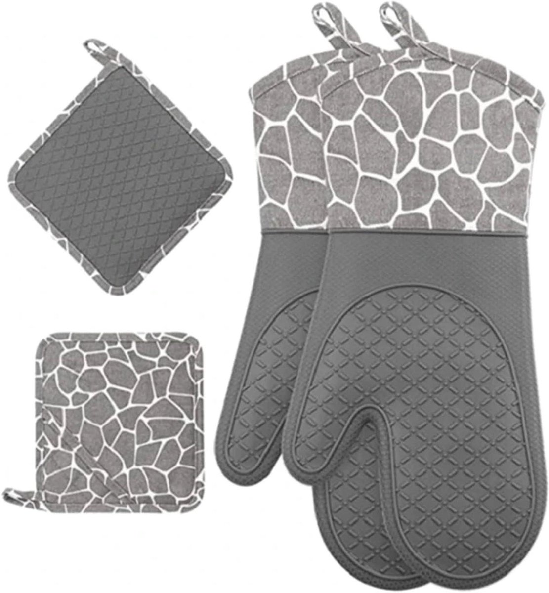 Ovenwanten Set - Hittebestendige Wanten - Veilig Koken - Antislip Grip - 2 Stuks - Grijs